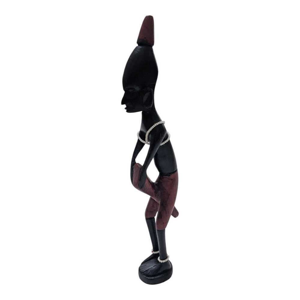 Vintage Hand Carved‎ African Tribal Wood Statuette Man with Ceremonial Drum